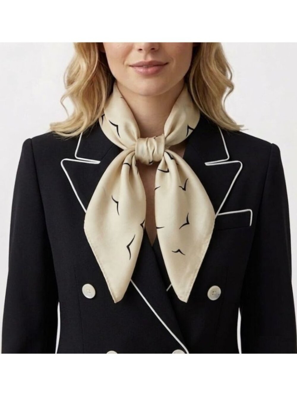 ⭐Soft Cream Silky Square Scarf Bird Print Luxury Bandana Versatile Accessory⭐